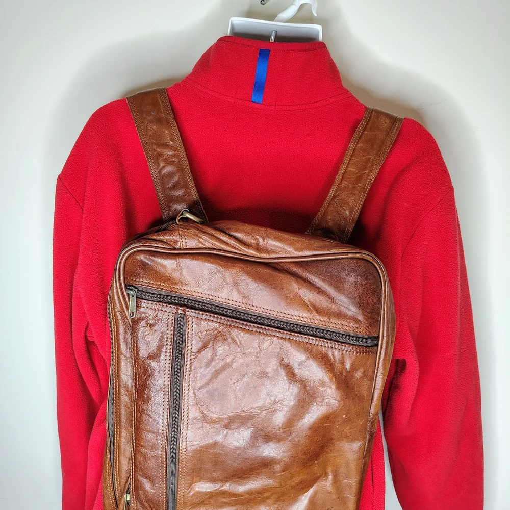 Johnny fly leather Convertible Backpack Messenger brown